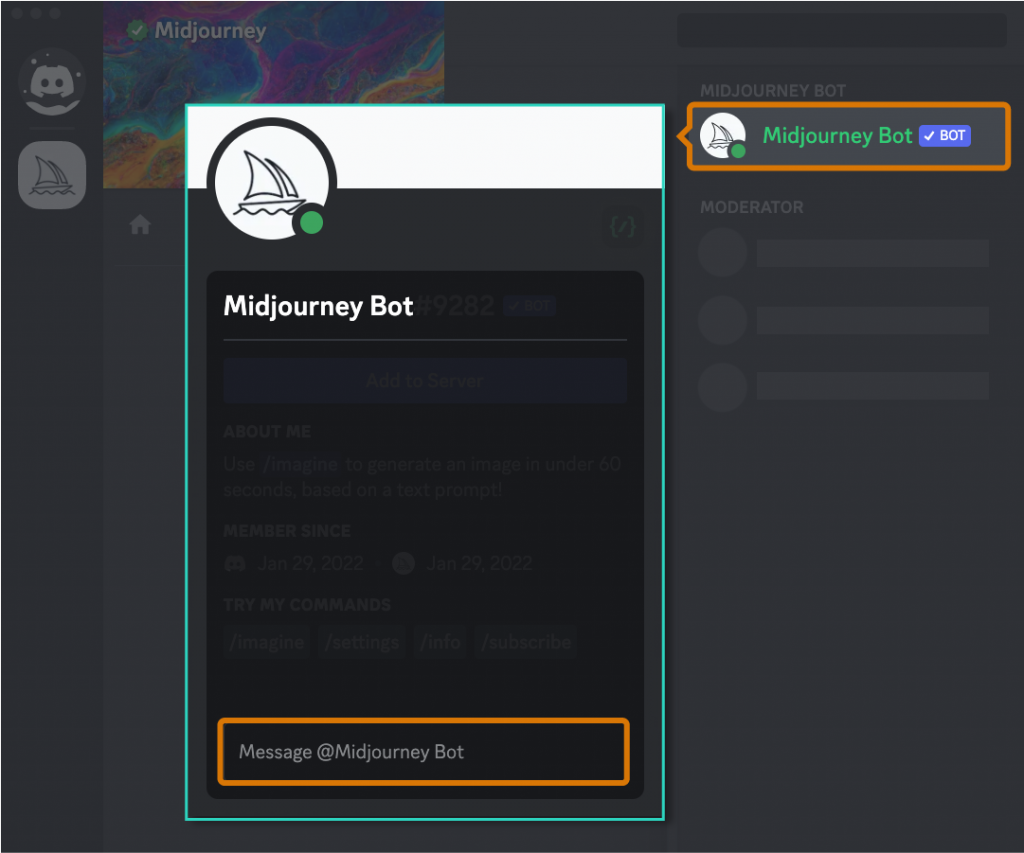 Envoyez un message au Bot Midjourney